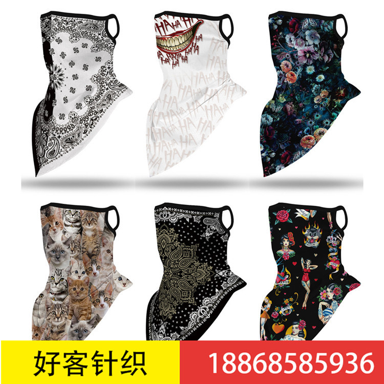 爆款民族风数码印花防尘围脖面罩骑行挂耳罩三角巾潮