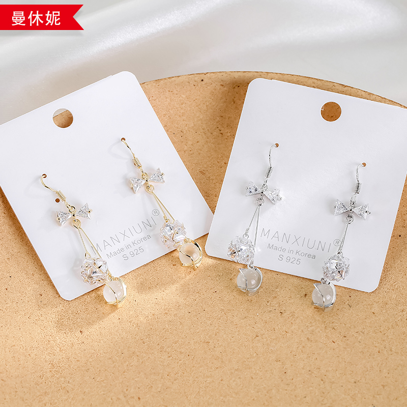 高端长款小领结球球耳环猫眼石耳坠韩版小清晰耳坠厂家直销批发