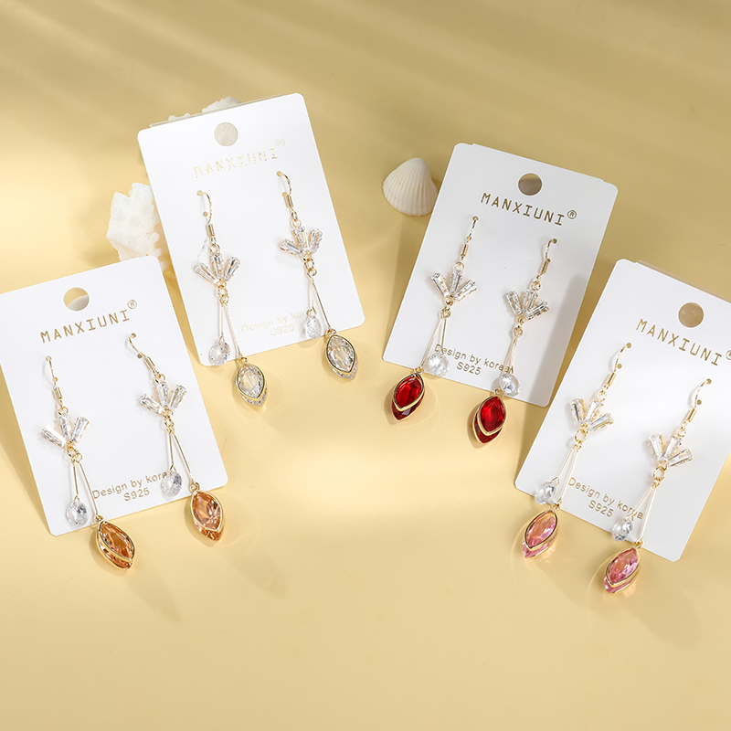 长款韩版锆石彩色耳环925银防过敏耳坠厂家直销批发皇冠小耳饰品