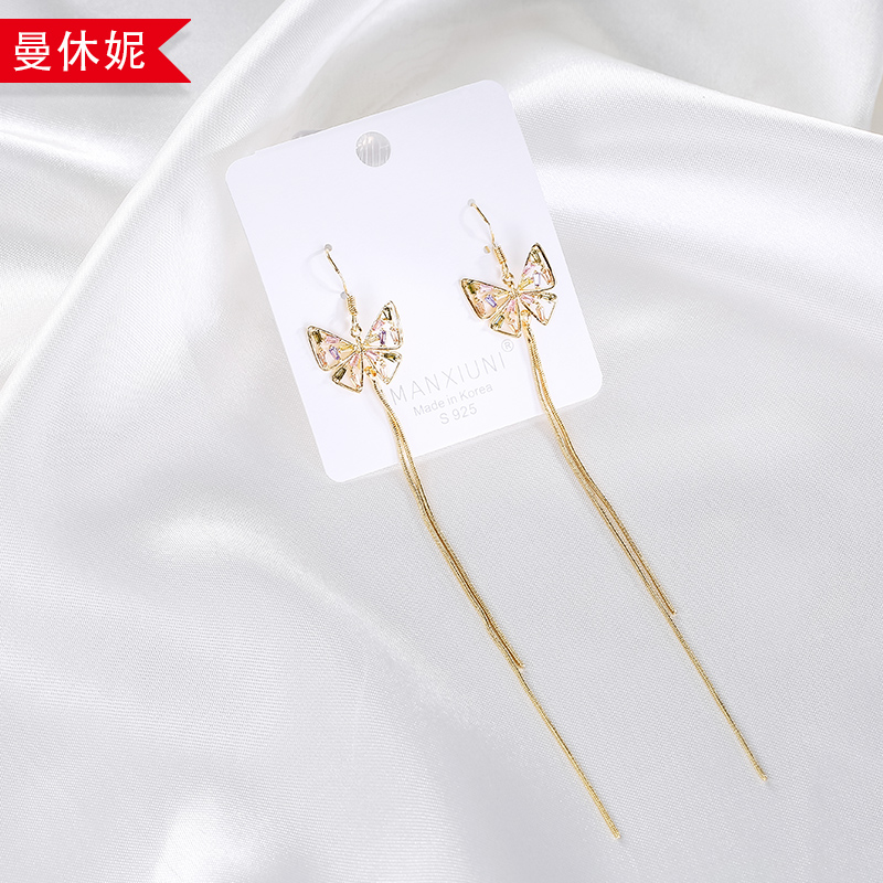 长款流苏蝴蝶耳环新款流行耳坠镀真金耳饰品厂家直销批发耳环耳坠