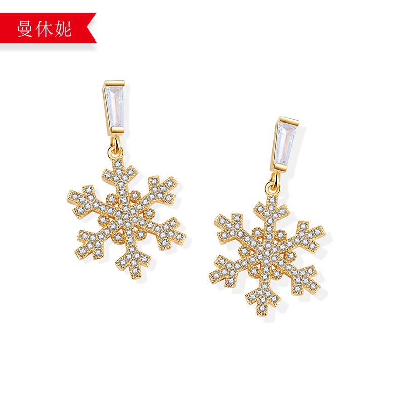 小雪花耳环925银针镀真金耳环锆石耳饰品韩版耳坠厂家直销批发