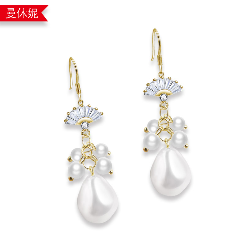 大东门韩版珍珠耳环耳坠小扇子耳饰品贝珠长款耳环厂家直销批发