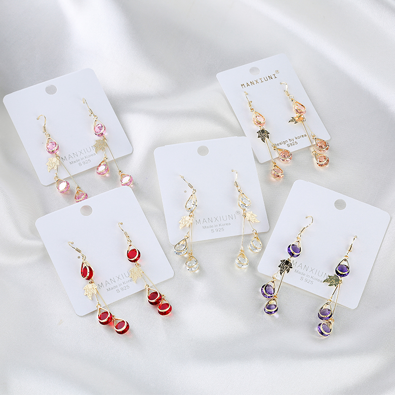 长款枫叶水滴耳环韩版显瘦脸耳饰品厂家直销批发耳坠925银针耳钉