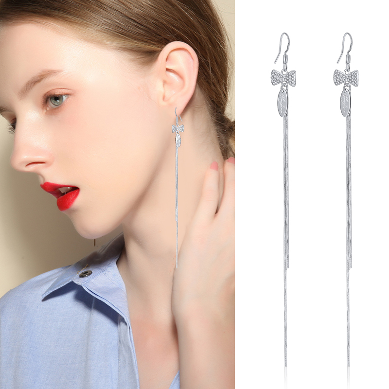 925长款锆石耳环流苏小领结耳坠显瘦脸耳环厂家直销批发耳坠耳环