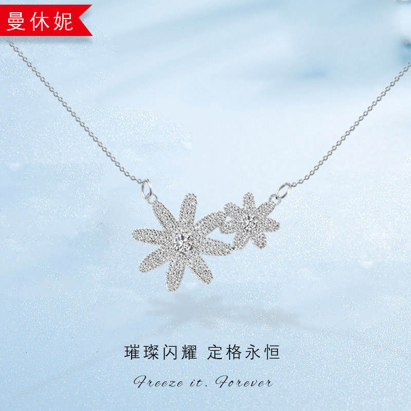花朵项链短项链锁骨链925银色大方韩版项链毛衣链新款链厂家直销