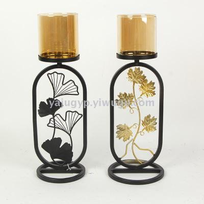 Wrought iron candlestick decoration creative hollow-out wind-proof lamp retro European scented candle table decoration