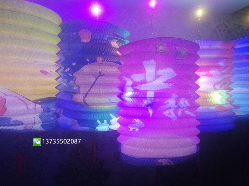 中秋节儿童手提灯笼七彩卡通图案手提杆发光玩具纸灯笼印刷节日