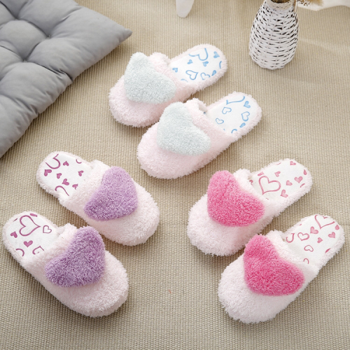 Autumn and Winter Women‘s Cute Cotton Slippers Indoor Home Non-Slip Warm Plush Soft Bottom Floor Love Slippers