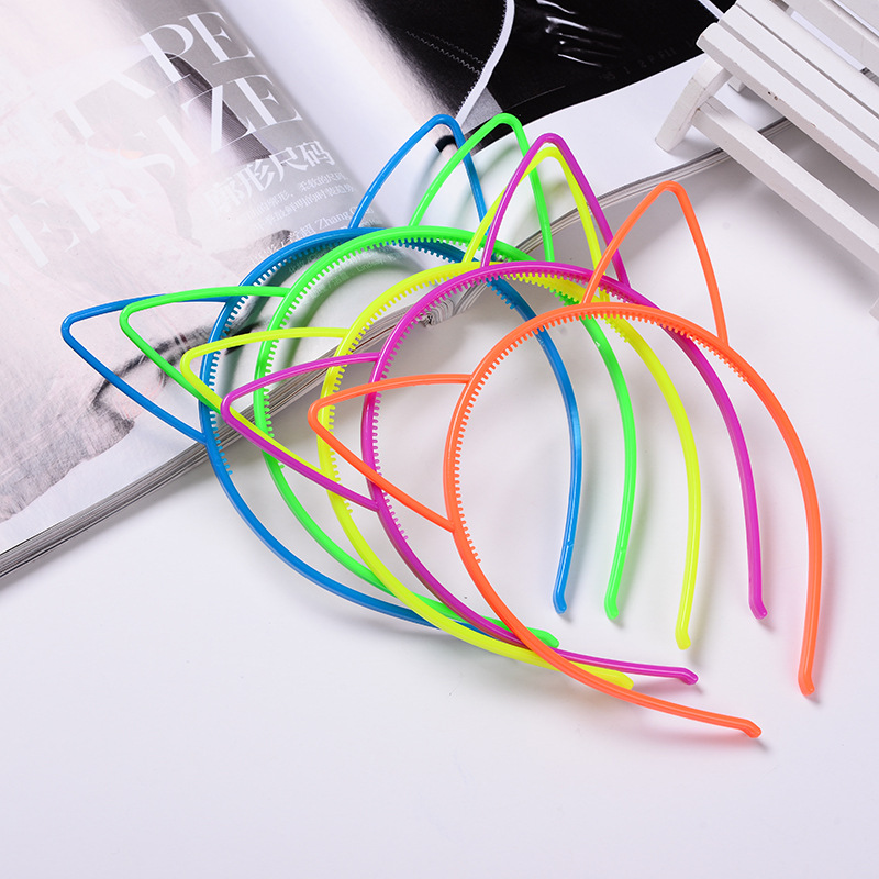 荧光糖果色卡通猫耳朵儿童发箍可爱儿童环保塑料头箍厂家批发