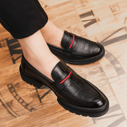 casual leather shoes plaid soft leather comfortable slip on loafers inner platform shoes