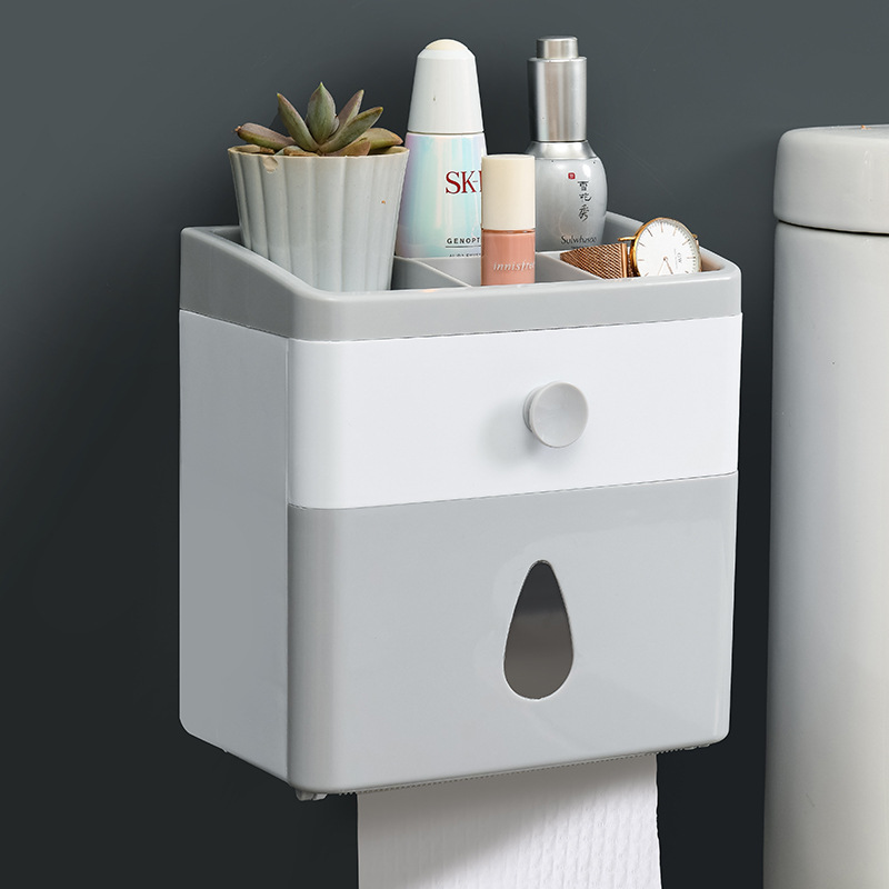免打孔卫生间纸巾盒厕所防水卷纸筒置物架浴室卫生巾收纳架