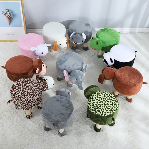 Children‘s Stool Cartoon Solid Wood Animal Stool Home Baby Cute Plush Shoe Changing Stool Low Stool Creative Bench