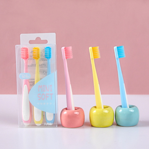 Customizable Japanese Children‘s Macaron Toothbrush 3 Pack 3-14 Years Old baby Fine Soft Hair Toothbrush Factory Wholesale 