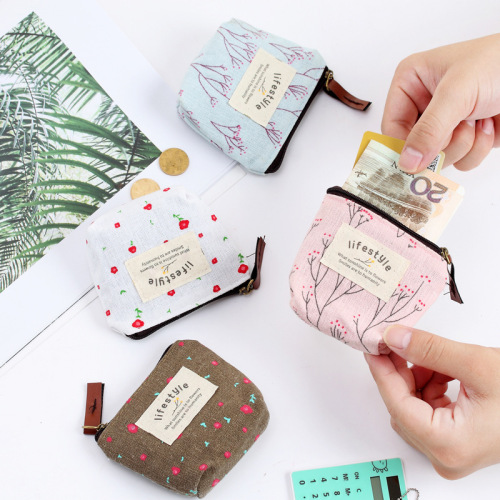 japanese and korean partysu floral coin purse pastoral style mini cartoon canvas bag