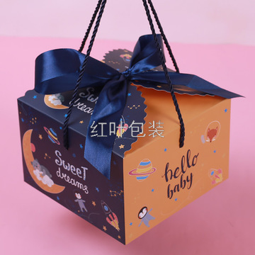 wholesale custom square candy packaging gift box with bowknot and handle