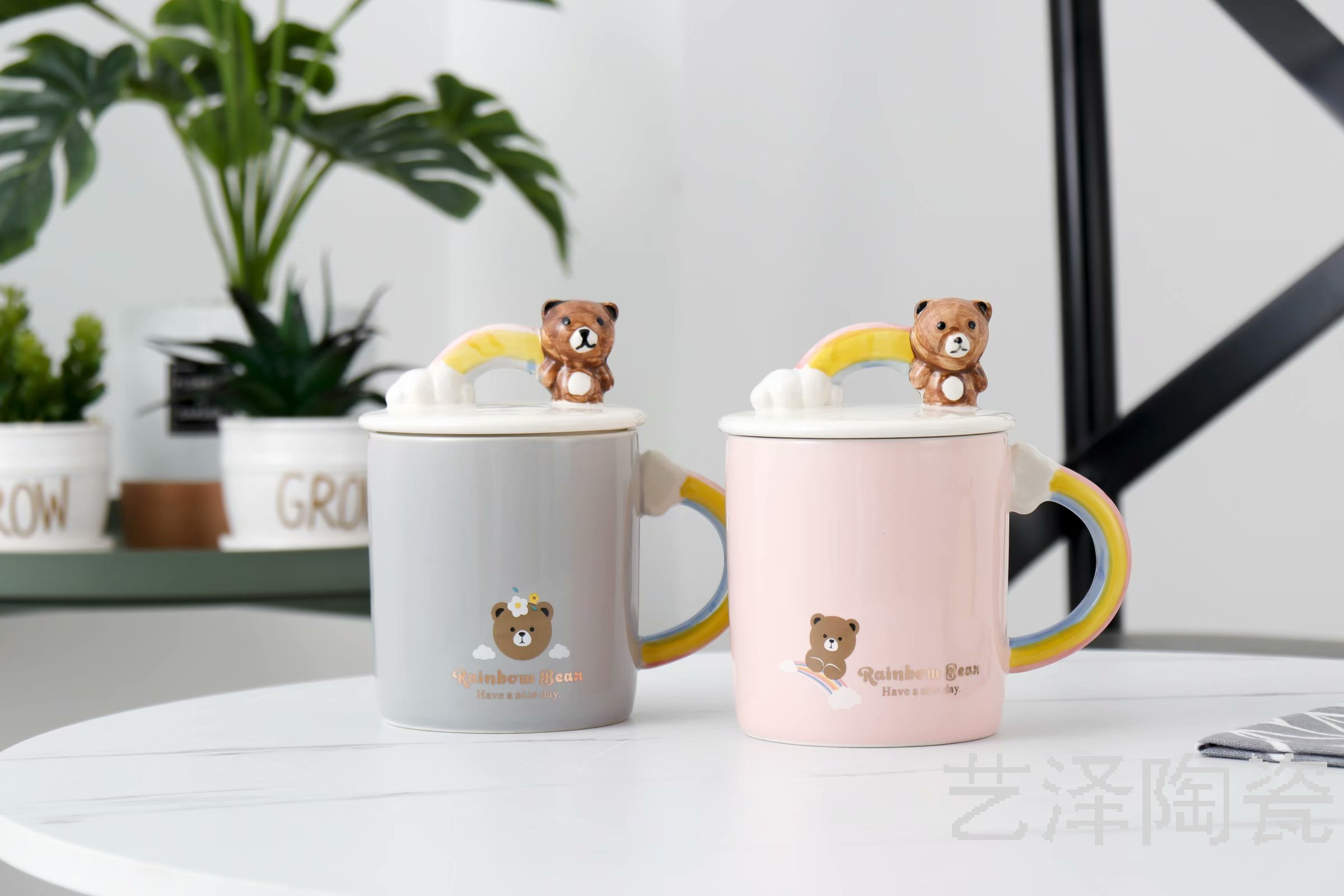 可爱小熊陶瓷杯手绘立体马克杯卡通水杯