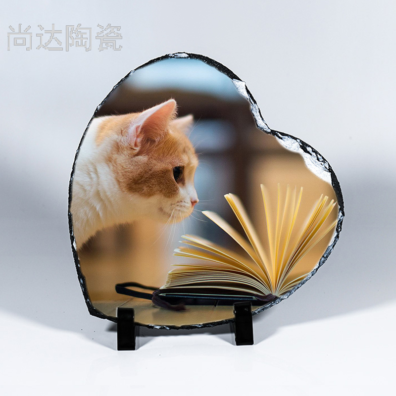 热转印心形石版画25*25CM可定制图片岩石画
