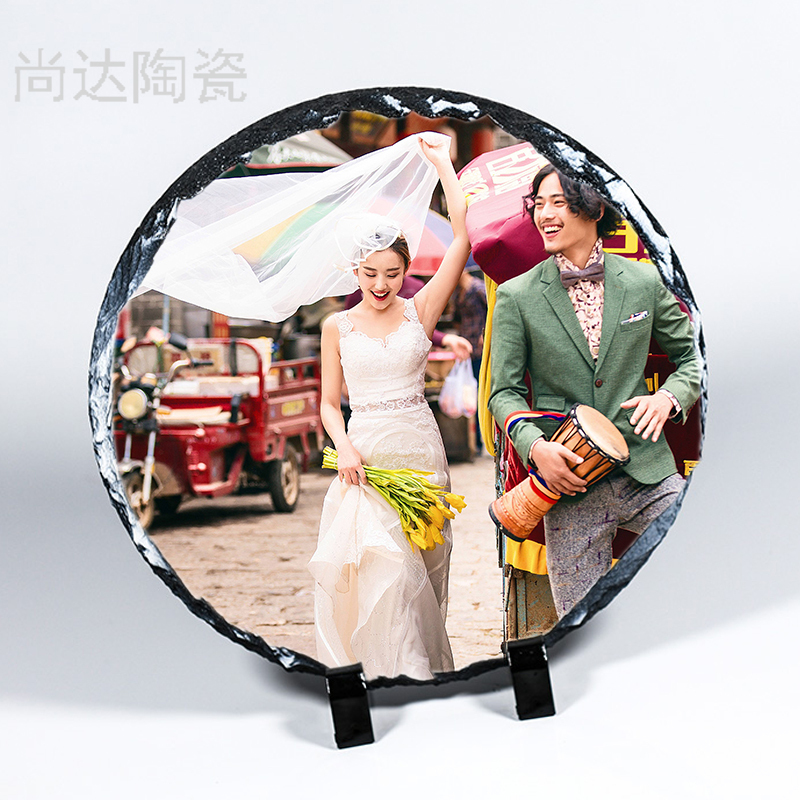 热转印圆形石版画20*20CM可定制图片岩石画