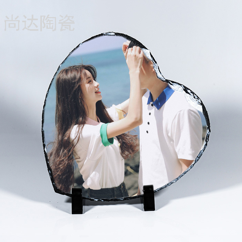 热转印心形石版画15*15CM可定制图片岩石画