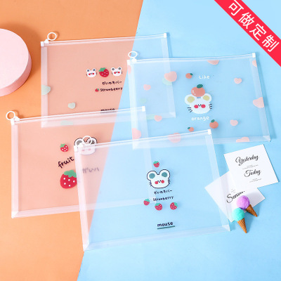 New Transparent Zippered File Bag A4 Cartoon Storage Bag Thickened Waterproof PP File Bag Customizable Paper Folder