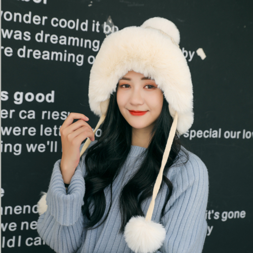 hat fur ball plus velvet lei feng hat wool hat korean sweet cute women outdoor warm autumn and winter knitted hat