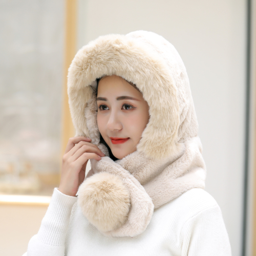 scarf hat integrated female warm thickened fur fur scarf hat winter wild fur ball scarf hat