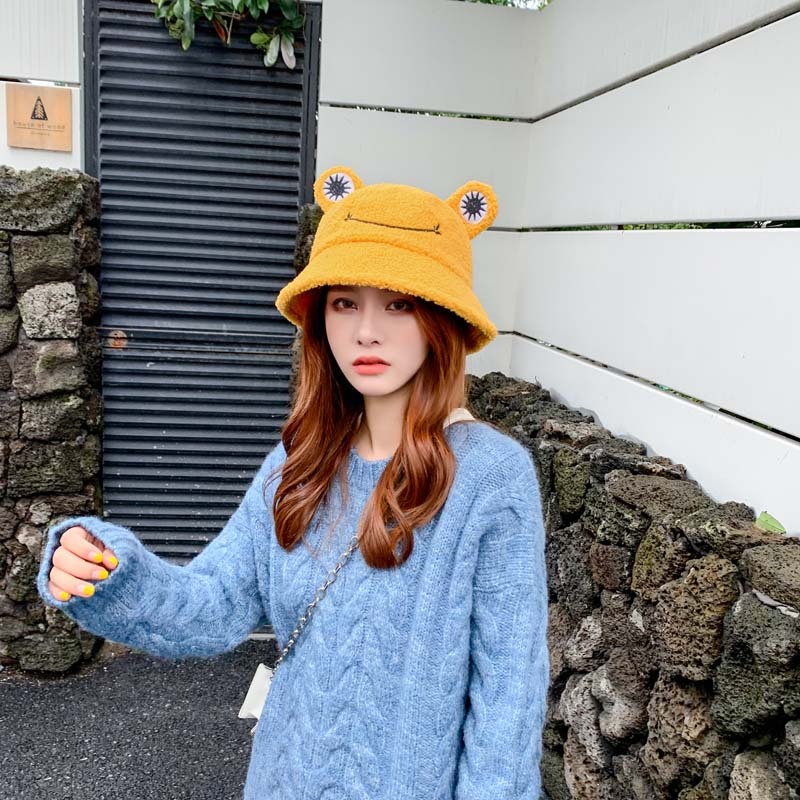 Supply Korean Style Cute Hat Female Autumn and Winter Lamb Wool Fisherman  Hat Japanese Style Easy Matching Cute Girl Students Warm-Keeping Basin Hat  Frog