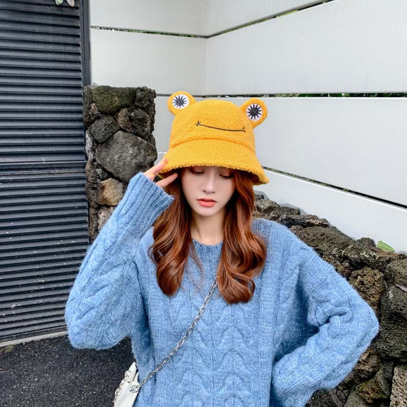 Supply Korean Style Cute Hat Female Autumn and Winter Lamb Wool Fisherman  Hat Japanese Style Easy Matching Cute Girl Students Warm-Keeping Basin Hat  Frog