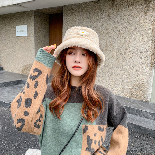 autumn and winter new online celebrity little daisy women‘s basin hat lambswool warm cold-proof fashion fisherman hat wholesale
