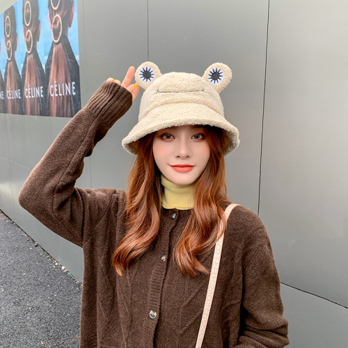 Korean Style Cute Hat Female Autumn and Winter Lamb Plush Fisherman Hat Japanese Style All-Match Soft Girl Student Warm Basin Hat Frog