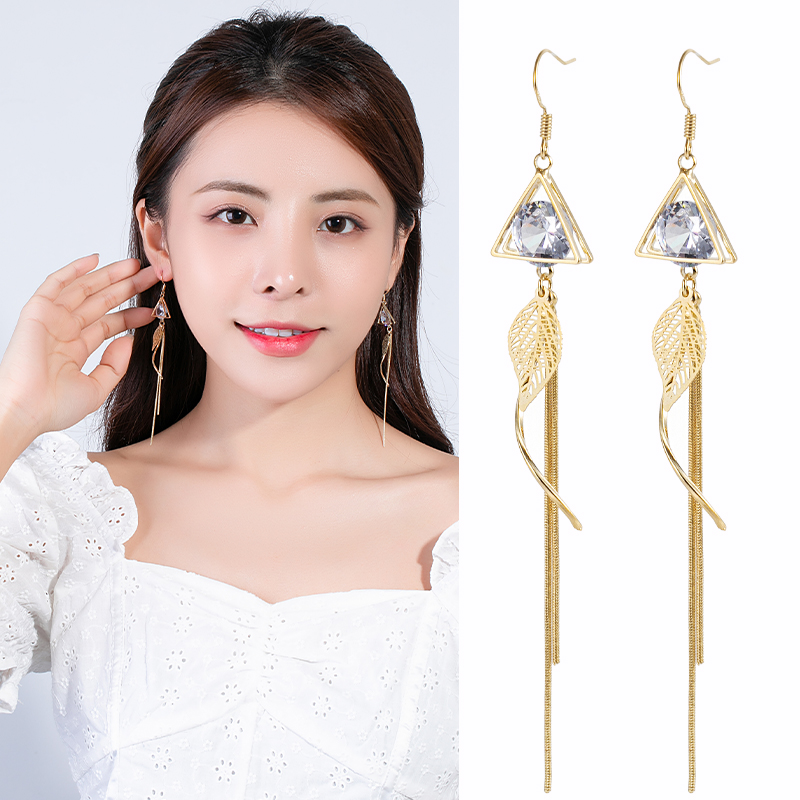 长款韩版树叶气质耳环夸张流苏耳坠厂家直销批发网红耳坠新款耳饰