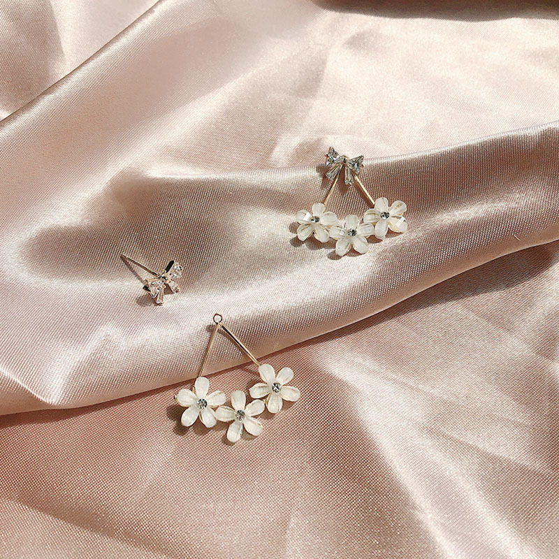 新款时尚银针耳环耳饰两戴蝴蝶结小花前后款ins设计淑女可爱批发