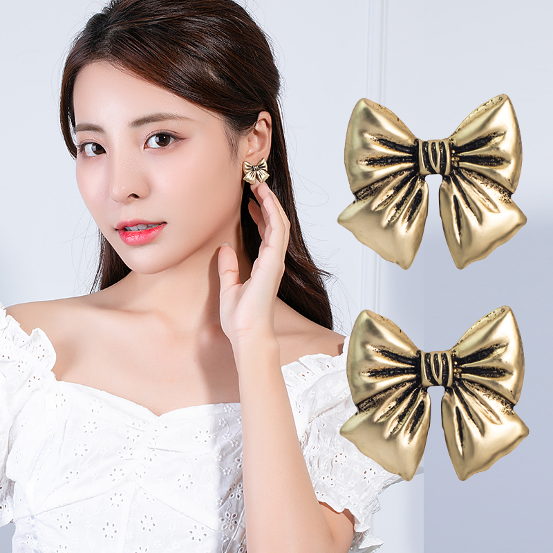 925银针古金色耳环小蝴蝶结短款耳钉领结耳坠厂家直销新款耳环