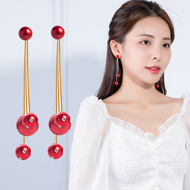 长款红色新款气质耳环夸张耳坠网红红色耳挂厂家直销批发耳环】