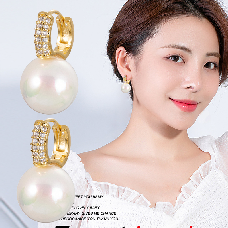 贝珠耳扣蜡镶锆石耳环气质耳环网红耳坠厂家直销批花耳环新款耳饰