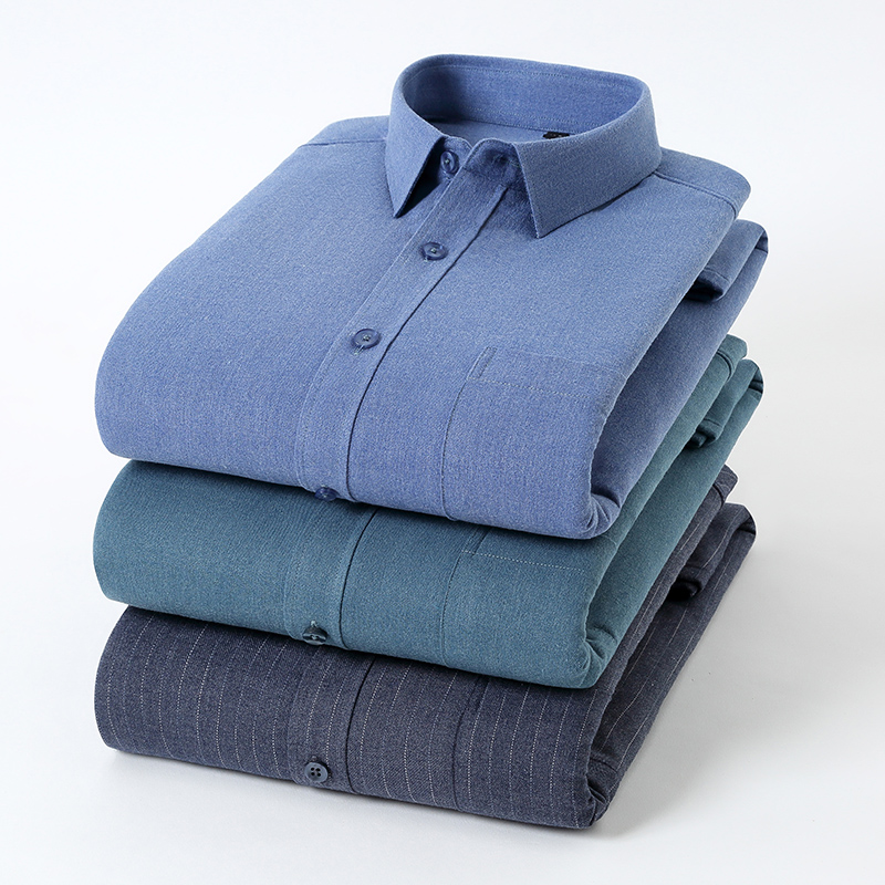 2021冬季新款长袖保暖衬衫男格子商务休闲冬季羊毛加绒加厚衬衣男