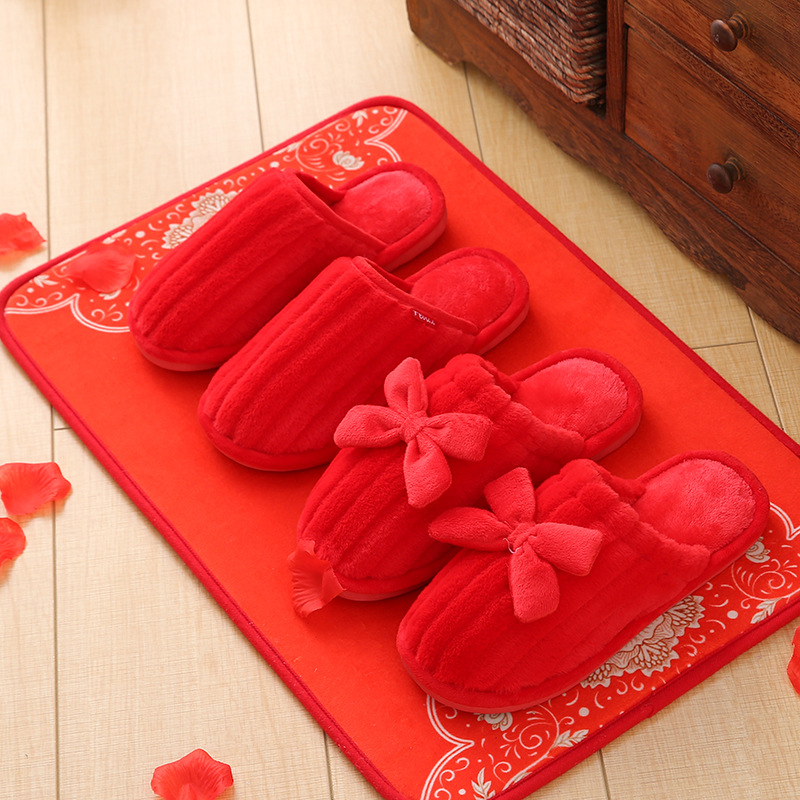 20新款结婚庆喜字拖鞋婚礼情侣棉拖鞋厚底防滑男女保暖居家室内拖