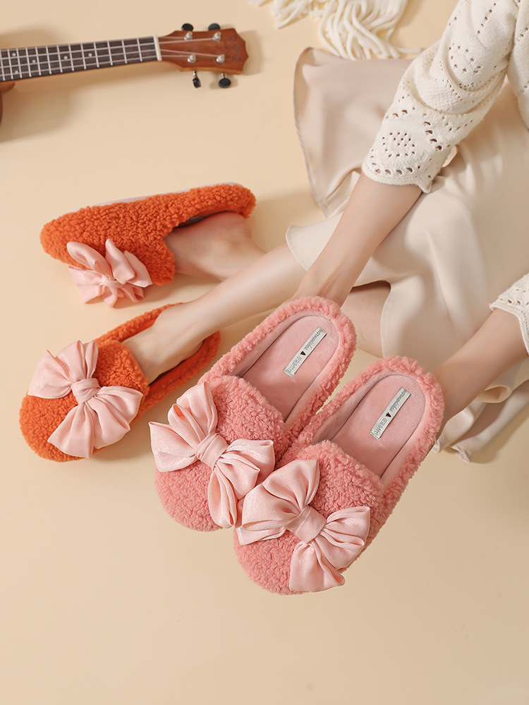 2020新款蝴蝶结纯色冬季家居男女情侣可爱休闲韩版室内新款室内