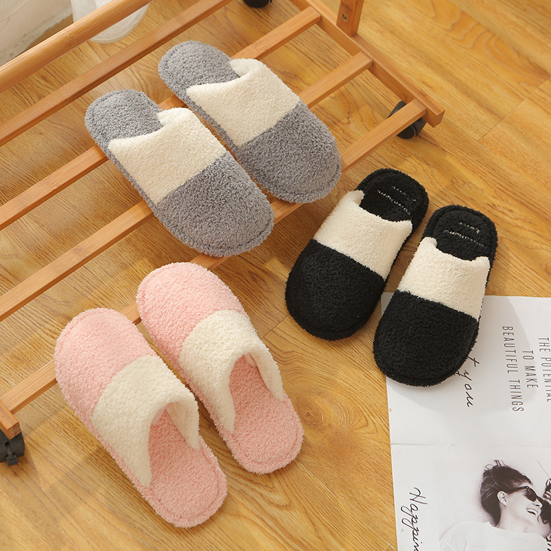 2019日式冬季情侣棉拖简约泰迪绒家居软底室内防滑地板棉拖鞋厂家