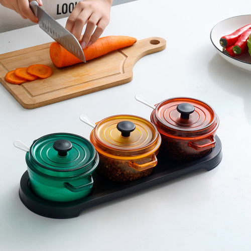 Nordic Style Enamel Pot Condiment Dispenser Creative Kitchen Spice Jar Seasoning Box with Lid Salt Jar Internet Celebrity Seasoning Storage