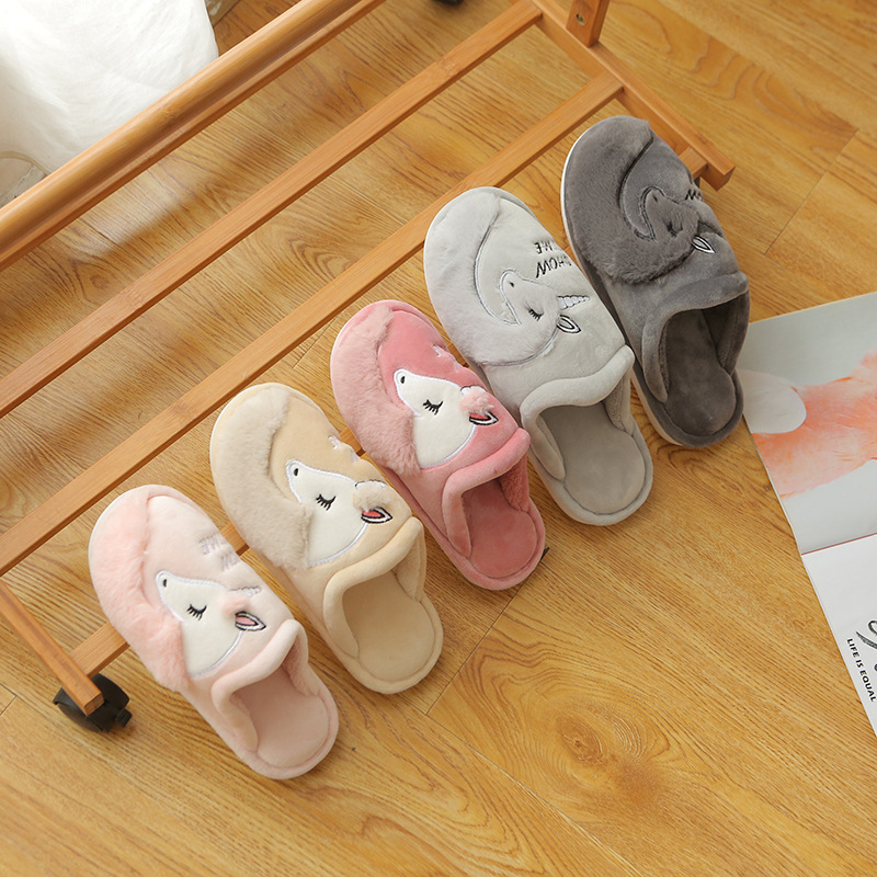 棉拖鞋女2019冬季新款卡通独角兽毛绒室内家居防滑情侣保暖棉拖鞋