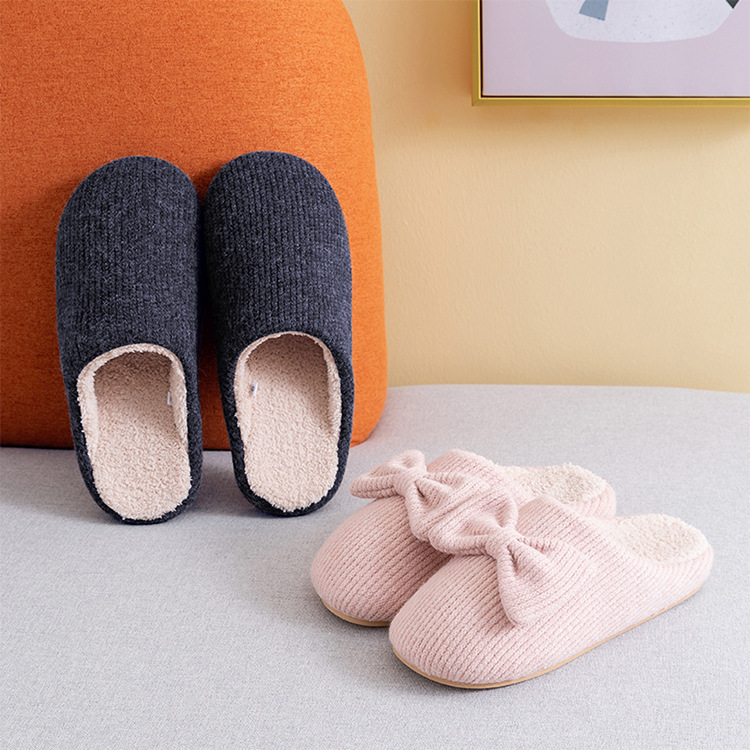 2020新款蝴蝶结毛绒拖鞋保暖时尚家用防滑男女室内月子情侣冬天潮