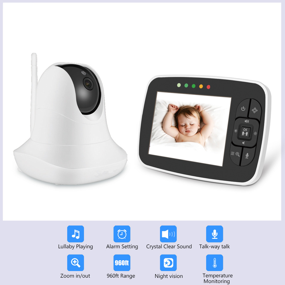 跨境热销3.5寸无线婴儿监视器 摇头机 双向对讲 夜视 摇篮曲播放