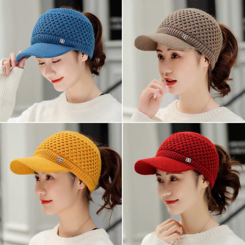 autumn and winter new double-layer velvet knitted empty top hat wool hat thickened warm outdoor running peaked cap female tide