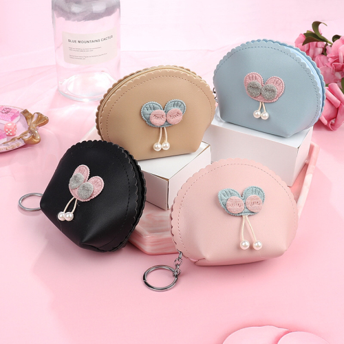 contrast color small bow semicircle shape key ring coin purse