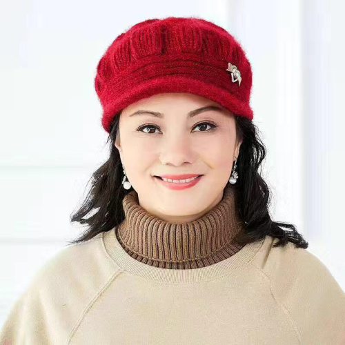 mother hat for middle-aged and elderly women‘s autumn and winter new fleece-lined thickened knitted wool hat warm in winter
