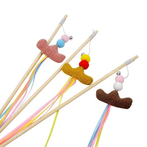 cat toys wooden funny cat stick plush puppet mouse fish cat teaser toy pet supplies in stock