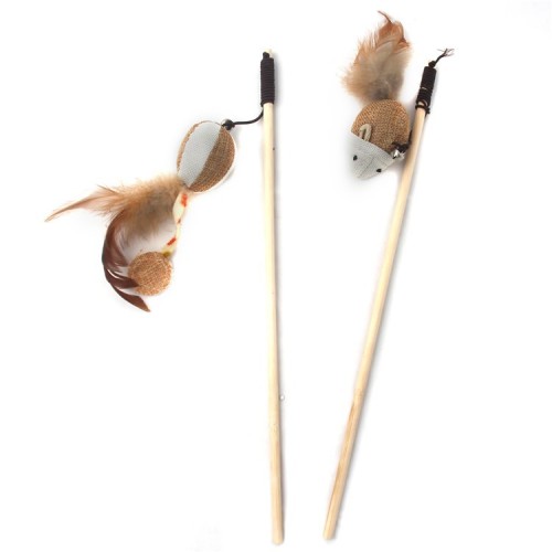 wooden rod mouse ball funny cat stick handmade customized cat supplies factory direct sales