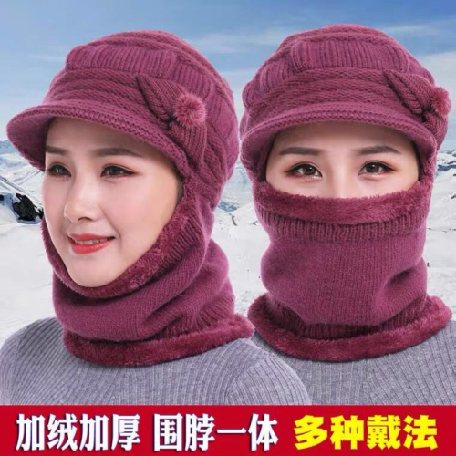 hat for middle-aged and elderly women winter western style wool one-piece hat for wife and grandma thickened autumn and winter warm mother hat
