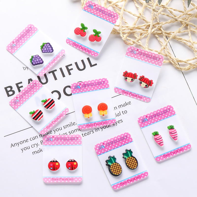 卡通吸铁石磁铁耳钉定制创意水果学生无耳洞磁性耳钉地摊货源耳钉